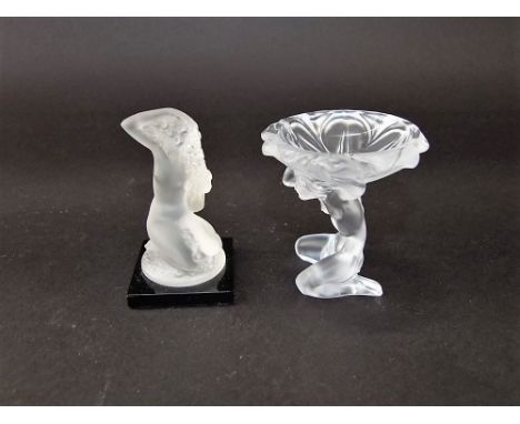 Lalique crystal glass character in the form of a naked female, 9cm high; together with a further Densna glass salt in the for