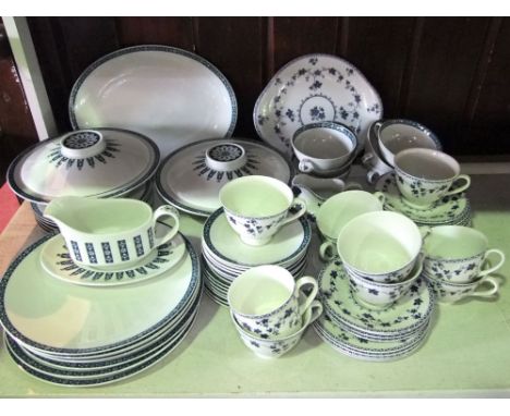 A collection of Royal Doulton Moonstone pattern dinner wares number TC1023 comprising oval meat plate, pair of tureens and co