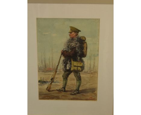 An early 20th century full length watercolour portrait by Colonel Hugh Rose showing the Sergeant Major, The Territorial Lanca