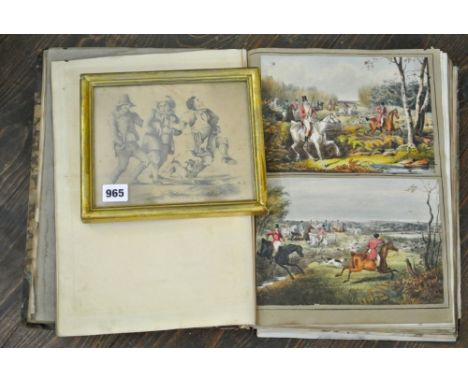 A late 19th century scrap book containing a quantity of cuttings and newspaper clippings, coloured pictures, etc, together wi