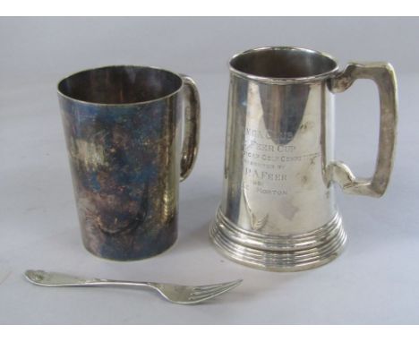 1940s Georgian style silver tankard, with banded foot rim, maker R &amp; D, Sheffield 1946, 15 cm high, 11 oz approx, togethe