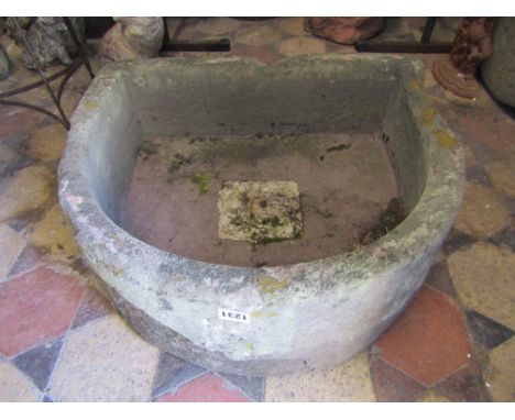 A natural stone D end garden trough approx 56 cm long x 38 cm wide x 22 cm deep