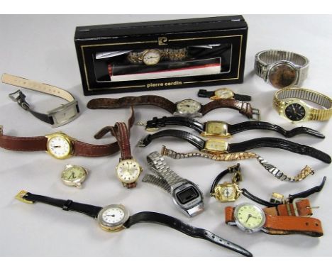 A collection of vintage wrist watches to include a vintage silver gilt Lugg watch, with enamel dial and Arabic numerals, furt