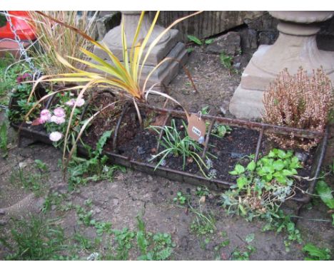 A cast iron pig trough, with arched run divisions (planted) 110cm long approx