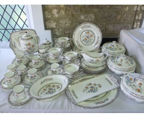 A quantity of Wedgwood Kutani Crane pattern wares including three tureens and covers, oval meat plate, oval serving dish, sau