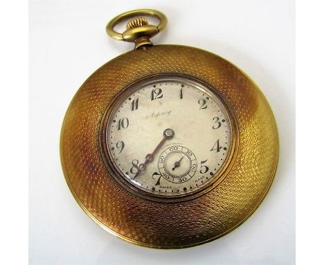18ct Asprey engine turned pocket watch, with Arabic numerals and subsidiary second dial  