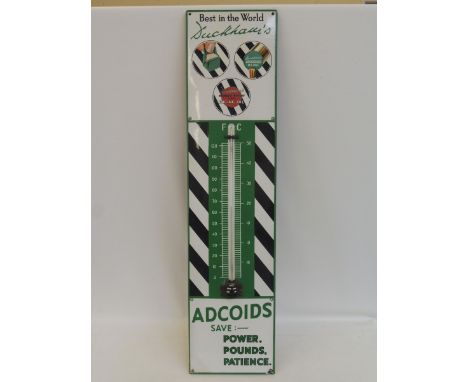 A Duckham's Adcoids black and white enamel thermometer, in good condition, 11 x 45 1/4".