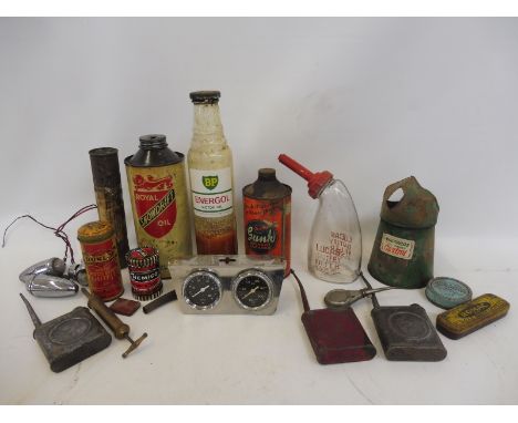 A Royal Snowdrift Oil quart can, a BP Energol oil bottle and various other tins etc.