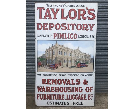 A rare and early Taylor's Depository of Pimlico pictorial enamel sign advertising removals and warehousing of furniture, lugg