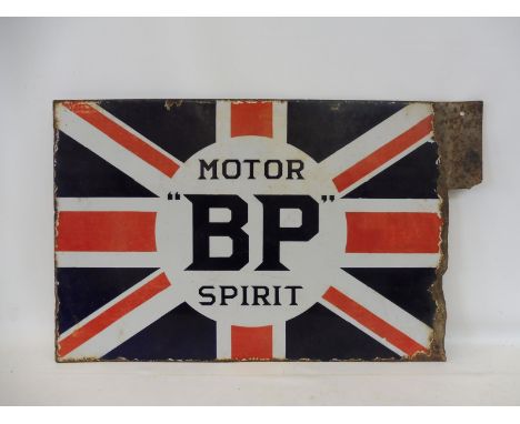 A BP Motor Spirit Union Jack double sided enamel sign by Imperial Enamel, lacking hanging flange, 24 x 16".