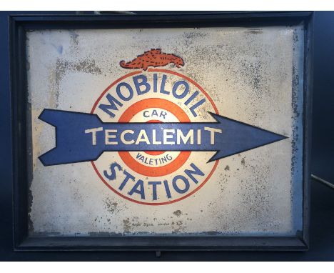 A rare Mobiloil Tecalamit Car Valeting Station illuminated rectangular double sided lightbox by Angel Signs of London, in goo