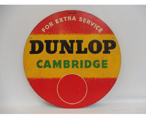 A Dunlop Cambridge circular cardboard tyre insert advertisement, 23 1/2" diameter.