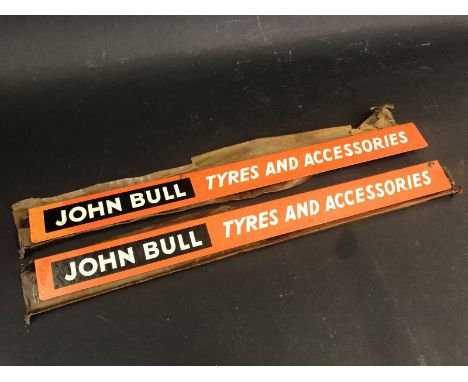 Two John Bull Tyres and Accessories shelf strips, new old stock, still in grease proof covers.