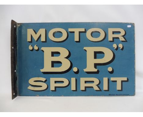 An early BP Motor Spirit pale blue double sided enamel sign with hanging flange, by Bruton of Palmer's Green, excellent origi