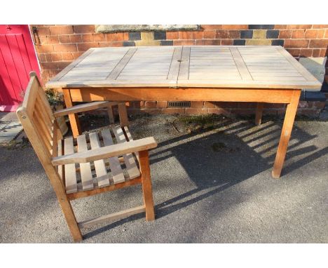 A set of teak garden dining table &amp; six carver chairs