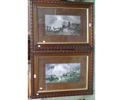 J.W.Golland, after, Twilight Path, colour print; another similar, carved oak frames (2)