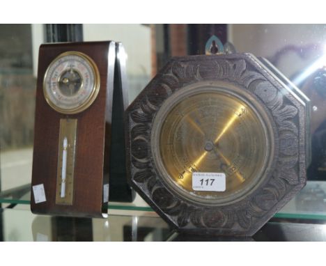 An oak framed barometer;  another (2) 