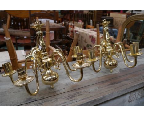 Brassware - light fittings, vases, plaques, etc. (2) 
