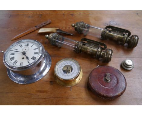 Boxes and Objects  - a ships clock from M.V. Empire Starlight, c.1942; a pair of G.W.R. carriage wall lights; a Rabone and So