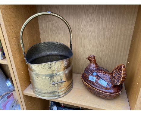 A PORT MEIRION CHICKEN EGG CADDY AND A COAL SCUTTLE 