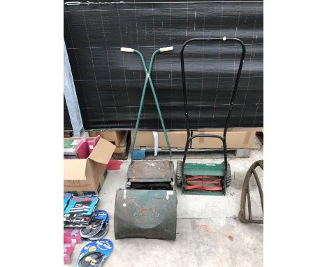 TWO VINTAGE LAWN MOWERS AND A FLOOR STEAMER 