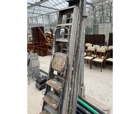 SETS OF STEP LADDERS TO INCLUDE THREE SETS OF ALUMINIUM AND FURTHER SET WITH METAL FRAME AND WOODEN RUNGS 