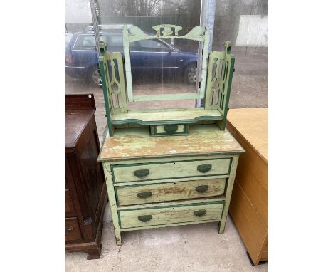A LATE VICTORIAN RE-PAINTED DRESSING CHEST (LACKING MIRROR), 35" WIDE 