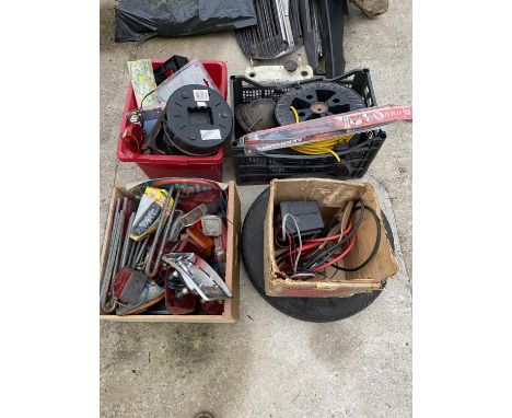VARIOUS TOOLS AND HARDWARE - EXTENSION CABLE, JUMP LEADS ETC 