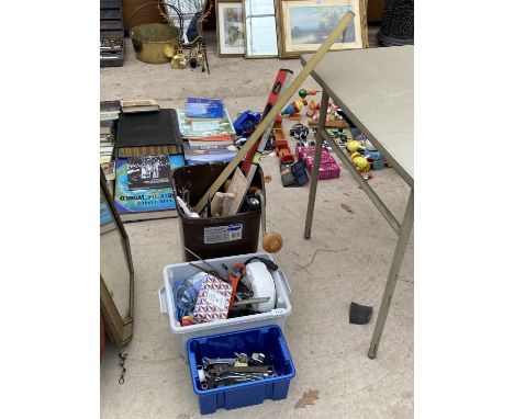 AN ASSORTMENT OF HAND TOOLS TO INCLUDE SPANNERS, DRILL BITS AND EXTENSION LEAD ETC 