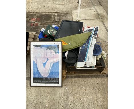 AN ASSORTMENT OF HOUSEHOLD CLEARENCE ITEMS TO INCLUDE A PANASONIC TV, A LAMINATOR AND VARIOUS PRINTS ETC 