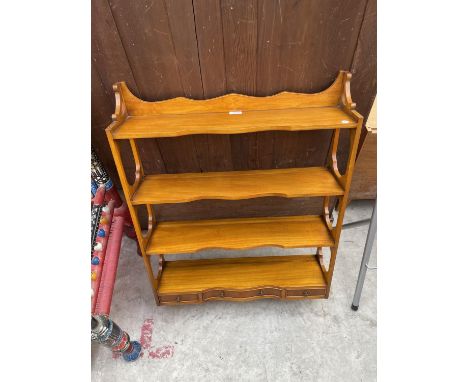 A BEVAN FUNNELL FOUR TIER WALL SHELF WITH THREE DRAWERS TO THE LOWER PORTION 