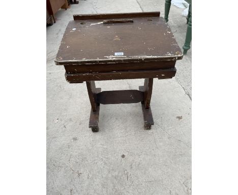 A VINTAGE SCHOOL DESK WITH 'ER' CORONATION TRANSFERS 