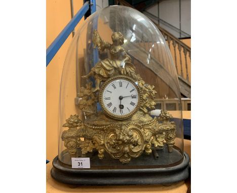 AN ORNATE GILDED FRENCH MANTLE CLOCK WITH DOMED COVER - MAKER B B&nbsp; BREVETE, PARIS