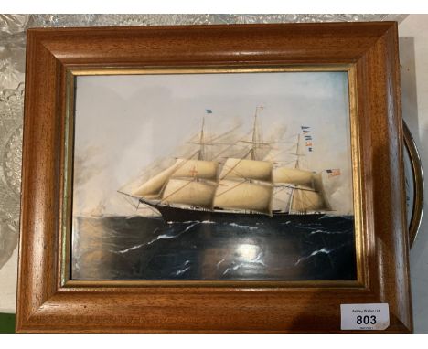 A FRAMED WEDGWOOD CERAMIC PLAQUE OF A SHIP 