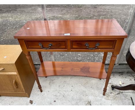 A MODERN YEW WOOD CONSOLE TABLE, 30" WIDE 