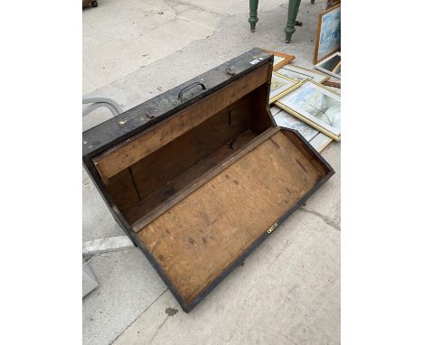 A VINTAGE WOODEN JOINERS CHEST 