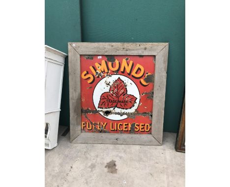 A WOODEN FRAMED VINTAGE ENAMEL 'SIMONDS' SIGN 