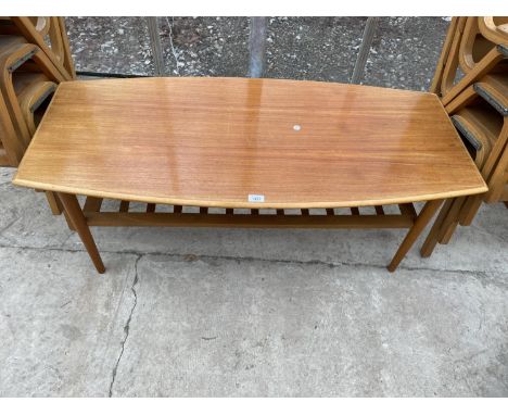 A RETRO TEAK COFFEE TABLE WITH MAGAZINE SHELF, 47x22" 