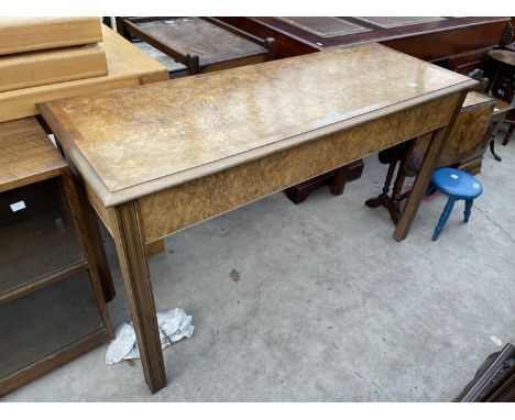 A BURR WALNUT AND CROSSBANDED CONSOLE TABLE, 51" WIDE 