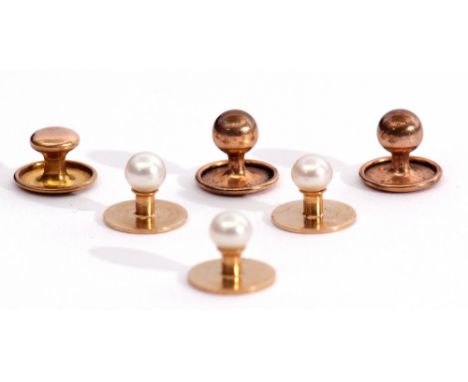 Mixed Lot: cased set of three yellow metal and pearl finial collar studs, the case marked "Gass &amp; Co, 166 Regent St, Lond
