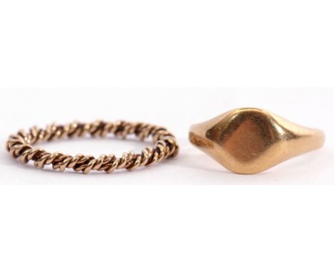 Mixed Lot: antique 18ct gold gents signet ring, plain polished design, Sheffield 1905, 3.8gms, size J/K, together with a rope