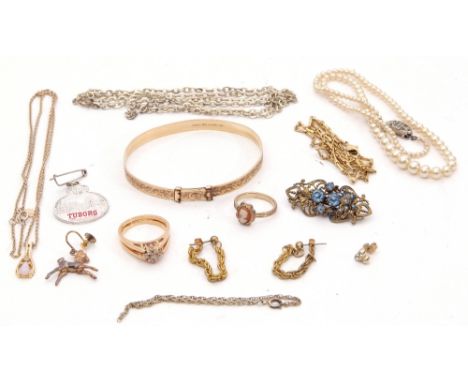 Mixed Lot: 9ct rolled gold bracelet, a cameo ring, chains etc   