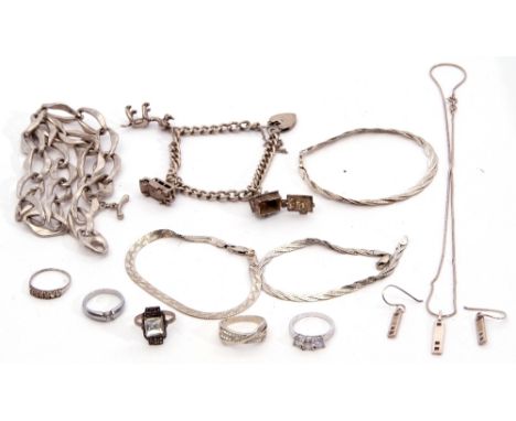 Mixed Lot: to include a white metal large stylised link chain, stamped Tiffany &amp; Co and 925, three 925 snake link bracele
