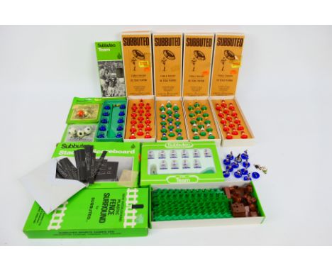 Subbuteo - A collection of 6 x boxed Football and Rugby teams along with a boxed fence set, a boxed scoreboard and some extra