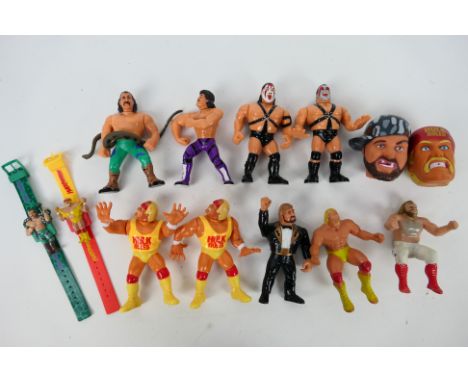 Hasbro - WWF - Titan sports. A selection of Thirteen loose WWF figures / watches / water squirters. Lot includes: A Hulkamani