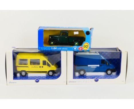 Norev - Tesco - Three boxed diecast 1:24 scale model vehicles. Lot consists of Norev Fiat Ducato 'Polizia' Van; Norev Fiat Du