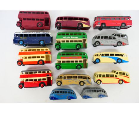 Dinky Toys - Budgie Toys - A flotilla of 14 unboxed and playworn diecast model buses / coaches predominately from Dinky Toys.