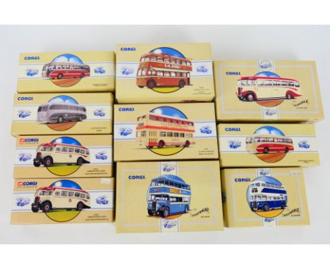 Corgi Classics - A boxed fleet of 10 diecast model buses from Corgi Classics. Lot includes #97800 Sunbeam Trolleybus 'Reading