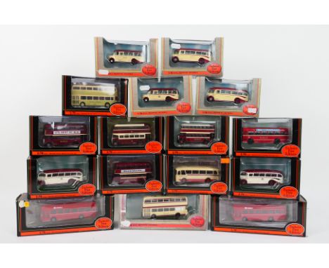EFE - A fleet of 16 boxed diecast 1:76 scale model buses from EFE. Lot includes EFE #27301 Leyland TD1 Closed Back 'Ribble' #