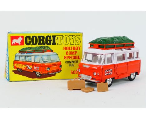 Corgi Toys - A boxed Corgi Toys #508 Commer 'Holiday Camp Special'. The model in white and orange body, white interior, silve